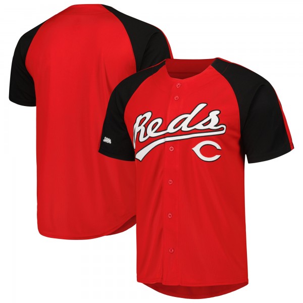 Cincinnati Reds Stitches Button-Down Raglan Fashion Jersey - Red