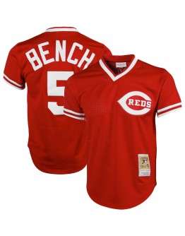 Johnny Bench Cincinnati Reds Mitchell & Ness Cooperstown Collection Big & Tall Mesh Batting Practice Jersey - Red