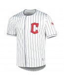 Men's True-Fan White/Navy Cleveland Guardians Pinstripe Jersey