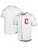 Men's True-Fan White/Navy Cleveland Guardians Pinstripe Jersey