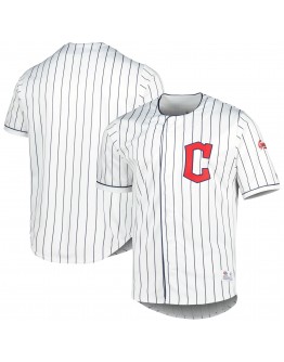 Men's True-Fan White/Navy Cleveland Guardians Pinstripe Jersey