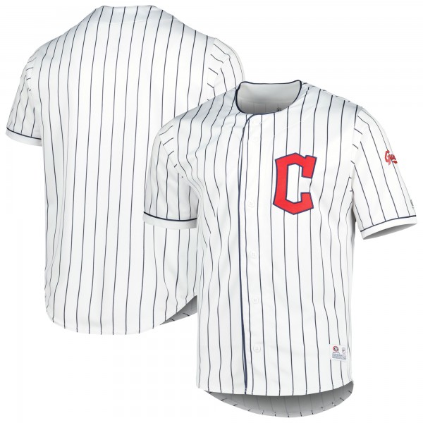 Men's True-Fan White/Navy Cleveland Guardians Pinstripe Jersey