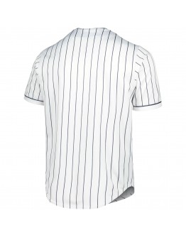 Men's True-Fan White/Navy Cleveland Guardians Pinstripe Jersey