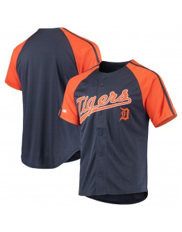 Detroit Tigers Stitches Button-Down Raglan Replica Jersey - Navy