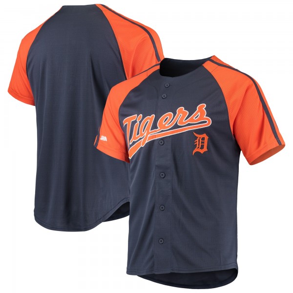 Detroit Tigers Stitches Button-Down Raglan Replica Jersey - Navy