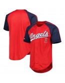 Los Angeles Angels Stitches Button-Down Raglan Replica Jersey - Red