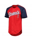 Los Angeles Angels Stitches Button-Down Raglan Replica Jersey - Red