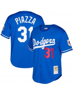 Mike Piazza Los Angeles Dodgers Mitchell & Ness Big & Tall Cooperstown Collection Mesh Button-Up Jersey- Royal