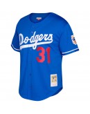 Mike Piazza Los Angeles Dodgers Mitchell & Ness Big & Tall Cooperstown Collection Mesh Button-Up Jersey- Royal