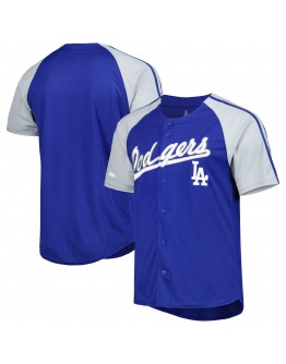 Los Angeles Dodgers Stitches Button-Down Raglan Fashion Jersey - Royal