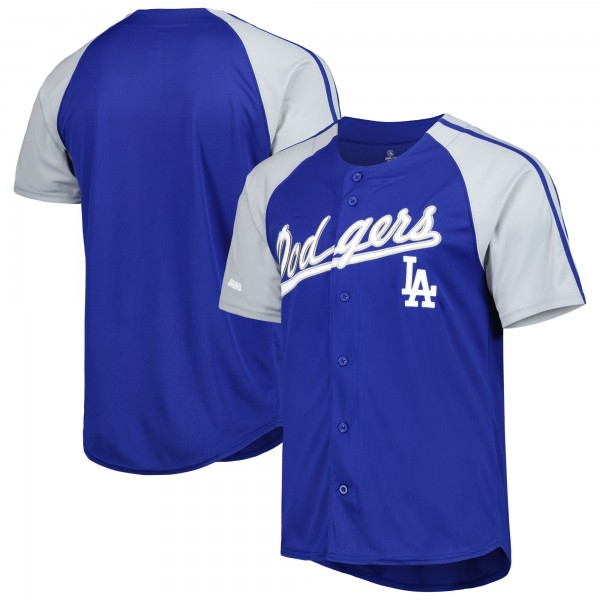 Los Angeles Dodgers Stitches Button-Down Raglan Fashion Jersey - Royal