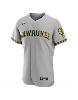 Christian Yelich Milwaukee Brewers Nike Road Authentic Player Logo Jersey - Gray