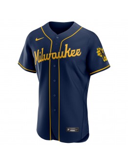 Milwaukee Brewers Nike Alternate Authentic Team Logo Jersey - Navy