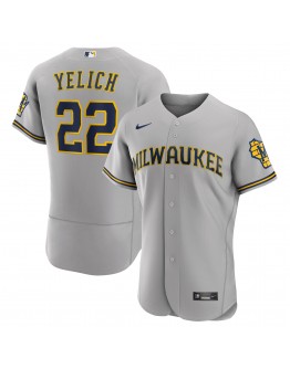 Christian Yelich Milwaukee Brewers Nike Road Authentic Player Logo Jersey - Gray