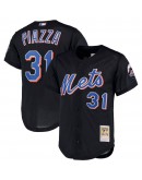 Mike Piazza New York Mets Mitchell & Ness Big & Tall Cooperstown Collection Mesh Button-Up Jersey- Black