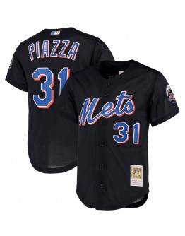 Mike Piazza New York Mets Mitchell & Ness Big & Tall Cooperstown Collection Mesh Button-Up Jersey- Black