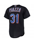 Mike Piazza New York Mets Mitchell & Ness Big & Tall Cooperstown Collection Mesh Button-Up Jersey- Black