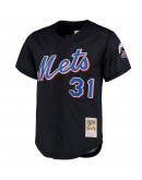 Mike Piazza New York Mets Mitchell & Ness Big & Tall Cooperstown Collection Mesh Button-Up Jersey- Black