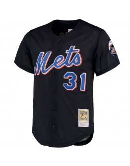 Mike Piazza New York Mets Mitchell & Ness Big & Tall Cooperstown Collection Mesh Button-Up Jersey- Black