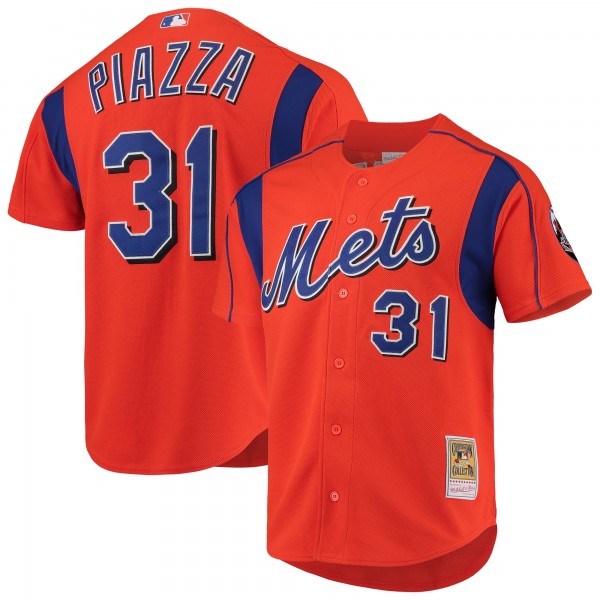 Mike Piazza New York Mets Mitchell & Ness Cooperstown Collection Mesh Batting Practice Jersey - Orange