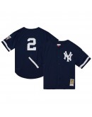 Derek Jeter New York Yankees Mitchell & Ness Cooperstown Collection Mesh Batting Practice Button-Up Jersey - Navy