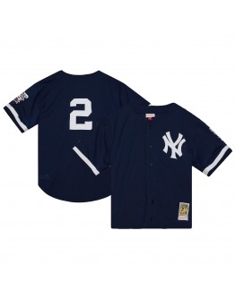 Derek Jeter New York Yankees Mitchell & Ness Cooperstown Collection Mesh Batting Practice Button-Up Jersey - Navy