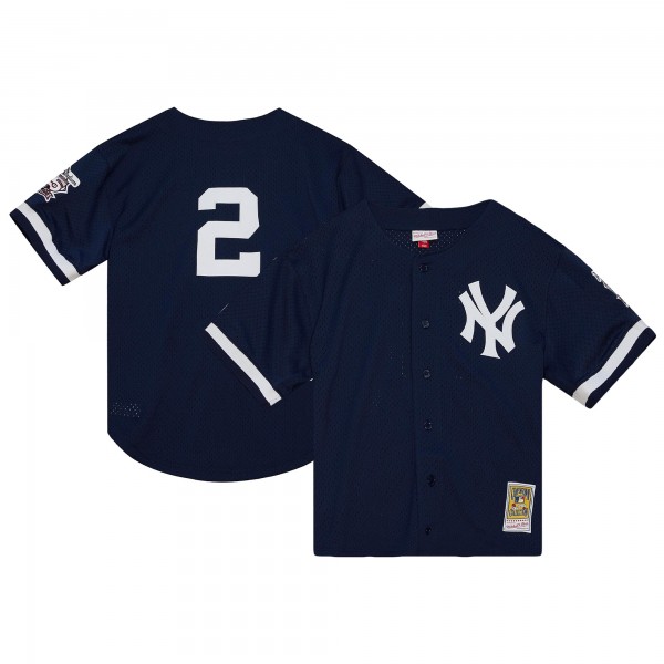 Derek Jeter New York Yankees Mitchell & Ness Cooperstown Collection Mesh Batting Practice Button-Up Jersey - Navy