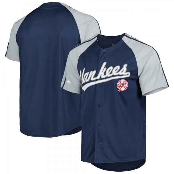 New York Yankees Stitches Button-Down Raglan Fashion Jersey - Navy