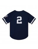 Derek Jeter New York Yankees Mitchell & Ness Cooperstown Collection Mesh Batting Practice Button-Up Jersey - Navy