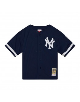 Derek Jeter New York Yankees Mitchell & Ness Cooperstown Collection Mesh Batting Practice Button-Up Jersey - Navy