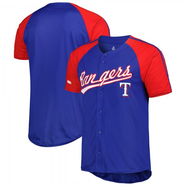 Texas Rangers Stitches Button-Down Raglan Fashion Jersey - Royal