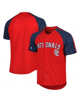 Washington Nationals Stitches Button-Down Raglan Fashion Jersey - Red