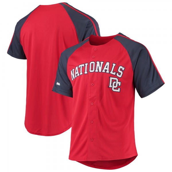 Washington Nationals Stitches Button-Down Raglan Replica Jersey - Red