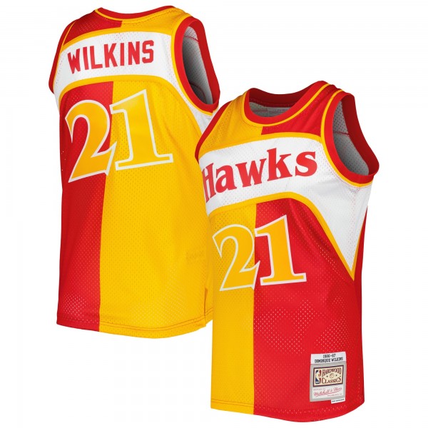 Dominique Wilkins Atlanta Hawks Mitchell & Ness Hardwood Classics 1986/87 Split Swingman Jersey - Yellow/Red