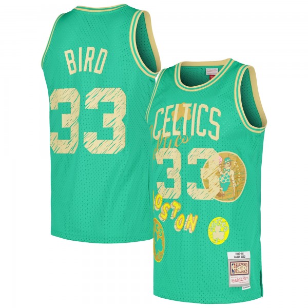 Larry Bird Boston Celtics Mitchell & Ness 1985/86 Swingman Sidewalk Sketch Jersey - Light Green