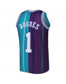 Muggsy Bogues Charlotte Hornets Mitchell & Ness Hardwood Classics 1992/93 Split Swingman Jersey - Teal/Purple