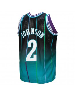 Larry Johnson Charlotte Hornets Mitchell & Ness 1992/93 Hardwood Classics Fadeaway Swingman Player Jersey - Teal/Black