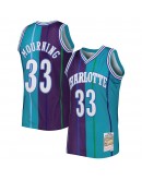 Alonzo Mourning Charlotte Hornets Mitchell & Ness Hardwood Classics 1992/93 Split Swingman Jersey - Teal/Purple