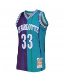 Alonzo Mourning Charlotte Hornets Mitchell & Ness Hardwood Classics 1992/93 Split Swingman Jersey - Teal/Purple