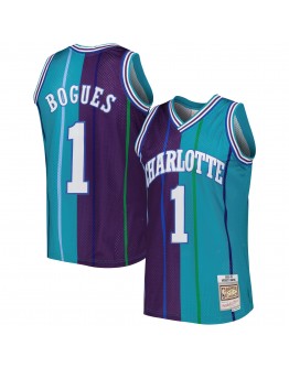 Muggsy Bogues Charlotte Hornets Mitchell & Ness Hardwood Classics 1992/93 Split Swingman Jersey - Teal/Purple