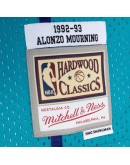 Alonzo Mourning Charlotte Hornets Mitchell & Ness Hardwood Classics 1992/93 Split Swingman Jersey - Teal/Purple