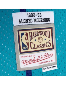 Alonzo Mourning Charlotte Hornets Mitchell & Ness Hardwood Classics 1992/93 Split Swingman Jersey - Teal/Purple