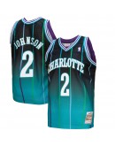 Larry Johnson Charlotte Hornets Mitchell & Ness 1992/93 Hardwood Classics Fadeaway Swingman Player Jersey - Teal/Black