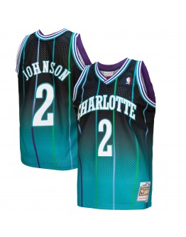 Larry Johnson Charlotte Hornets Mitchell & Ness 1992/93 Hardwood Classics Fadeaway Swingman Player Jersey - Teal/Black