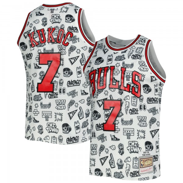 Toni Kukoc Chicago Bulls Mitchell & Ness 1997/98 Hardwood Classics Doodle Swingman Jersey - White