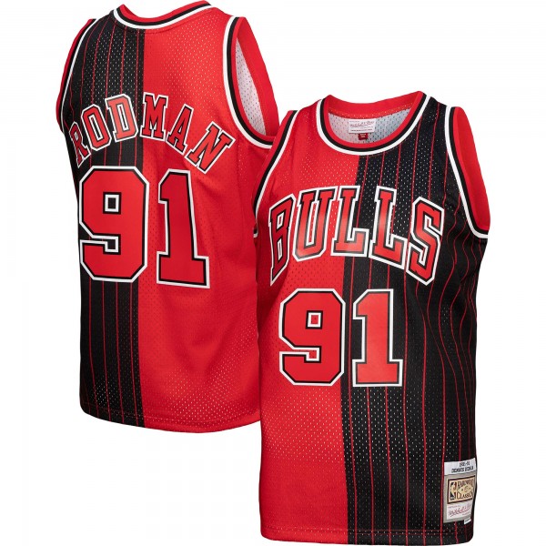 Dennis Rodman Chicago Bulls Mitchell & Ness Big & Tall Hardwood Classics 1995/96 Split Swingman Jersey - Red/Black