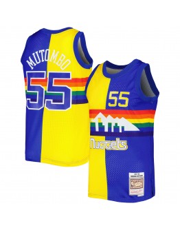 Dikembe Mutombo Denver Nuggets Mitchell & Ness Hardwood Classics 1991/92 Split Swingman Jersey - Royal/Gold