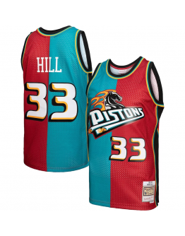 Grant Hill Detroit Pistons Mitchell & Ness Hardwood Classics 1999/00 Split Swingman Jersey - Teal/Red