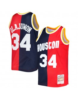 Hakeem Olajuwon Houston Rockets Mitchell & Ness Hardwood Classics 1993/94 Split Swingman Jersey - Navy/Red