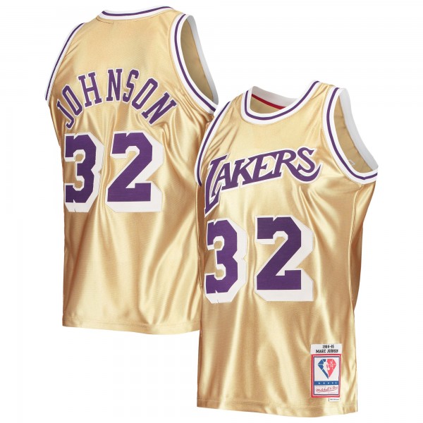 Magic Johnson Los Angeles Lakers Mitchell & Ness 75th Anniversary 1984/85 Hardwood Classics Swingman Jersey - Gold